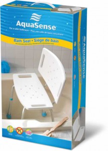 Siège de baignoire ajustable avec dossier, de couleur blanche, par AquaSense®, dans son emballage