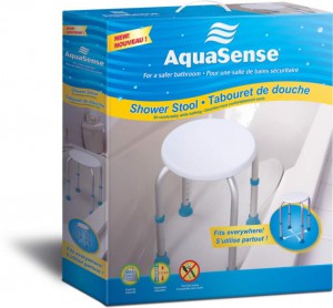 Tabouret pour le bain et pour la douche, par AquaSense®, dans son emballage pour la vente au détail