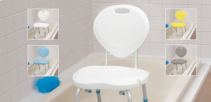 Sièges de bain ergonomiques avec dossier, par AquaSense®